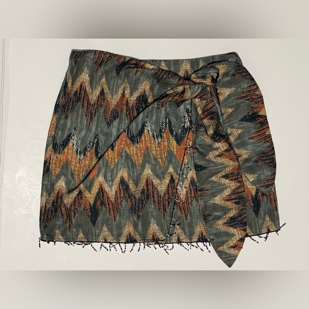 Micas Chevron Print Wrap Skirt in Olive & Rust